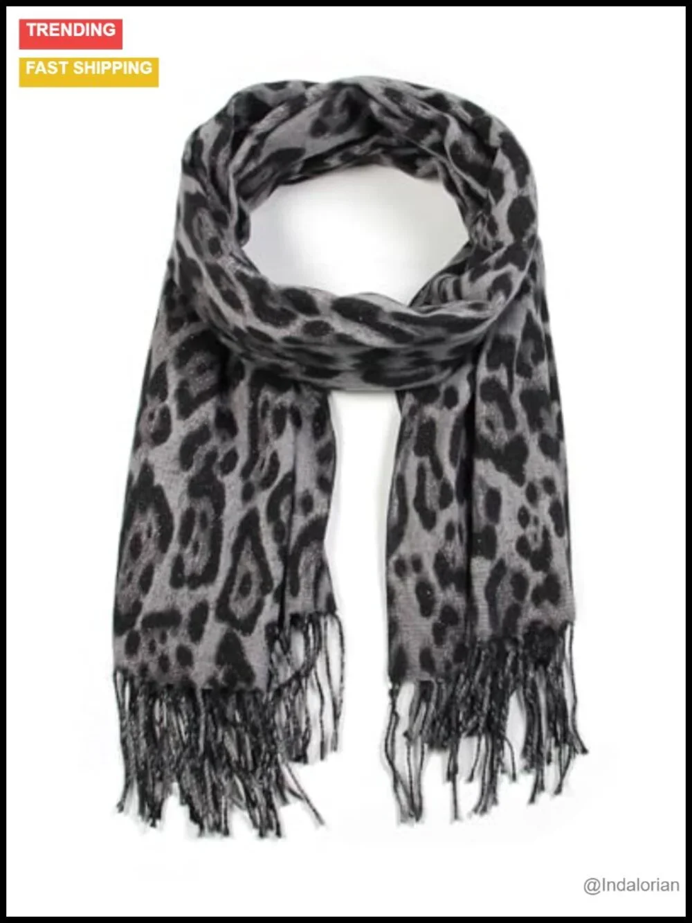 Metallic Leopard Print Fashion Scarf Shawl Wrap Fringed Acrylic Lightweight